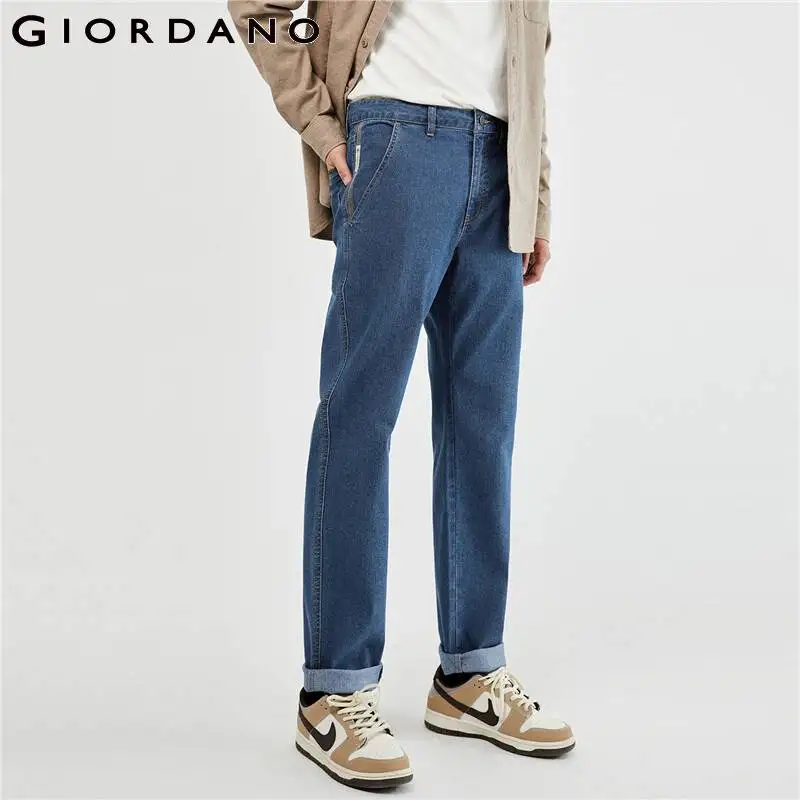 

GIORDANO Men Jeans Mid Rise Quality Zip Fly Denim Jeans Bright Line Regular Fit Fashion Casual Washed Denim Pants 01113087