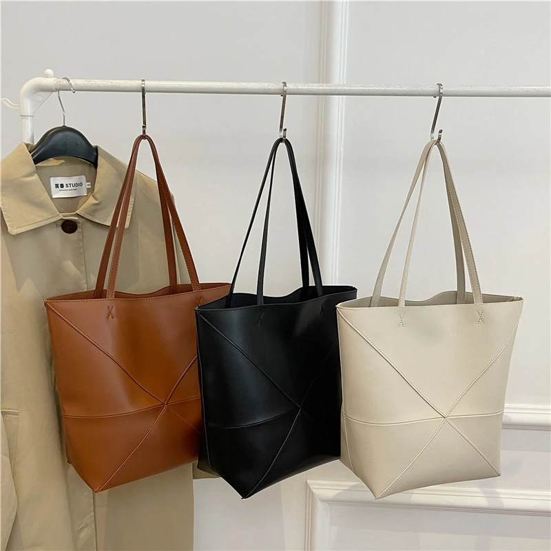Große Kapazität Tasche Für Frauen Pu Leder Handtasche Designer Eimer Schulter Tasche Weibliche Top Griff Tote Einfache Reisetasche Schwarz
