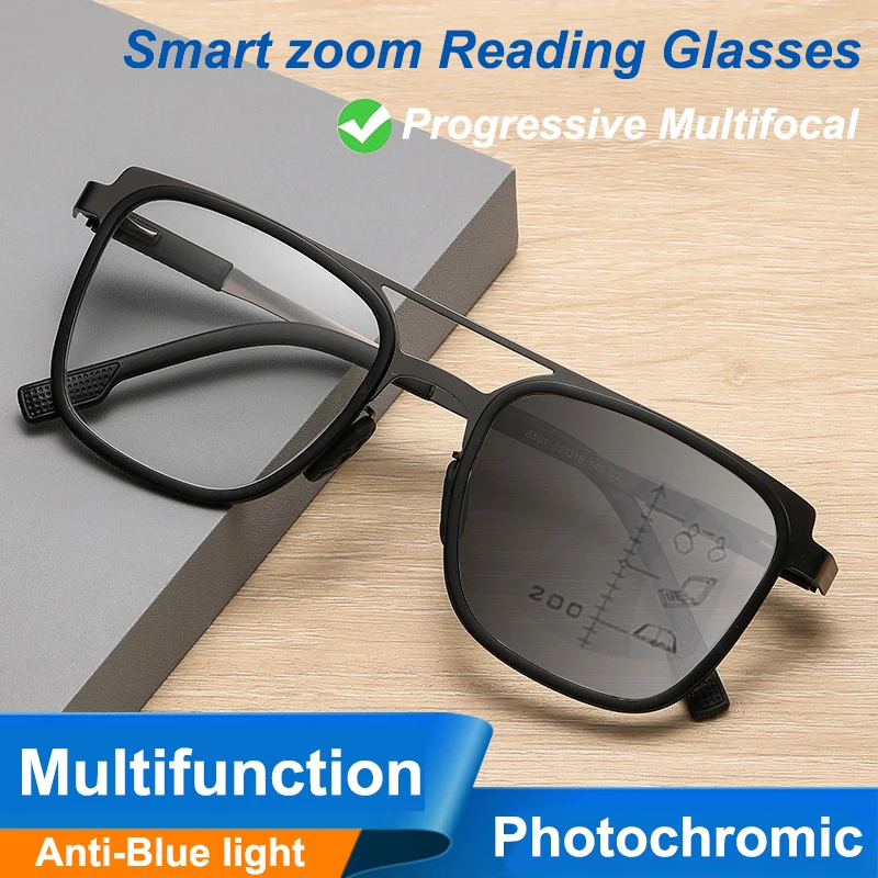 

Outdoor Photochromic Reading Glasses Near-far dual-purpose Multi-focus Progressive Business Eyewear Progressive Anti-Blue Light