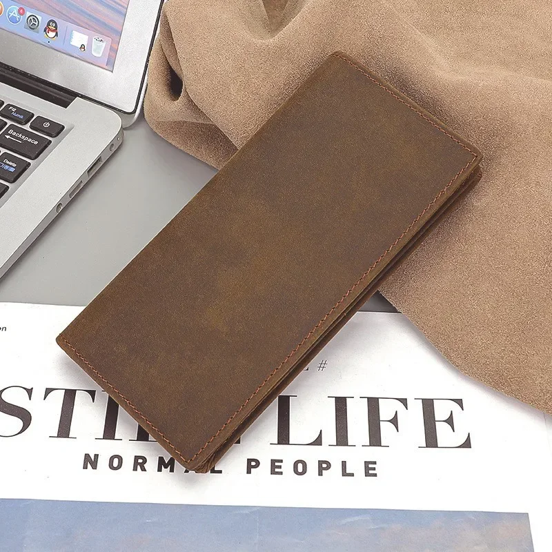 Genuine Leather Men's ID Wallet Brown Handmade Bifold Card Holder Vintage Retro Style