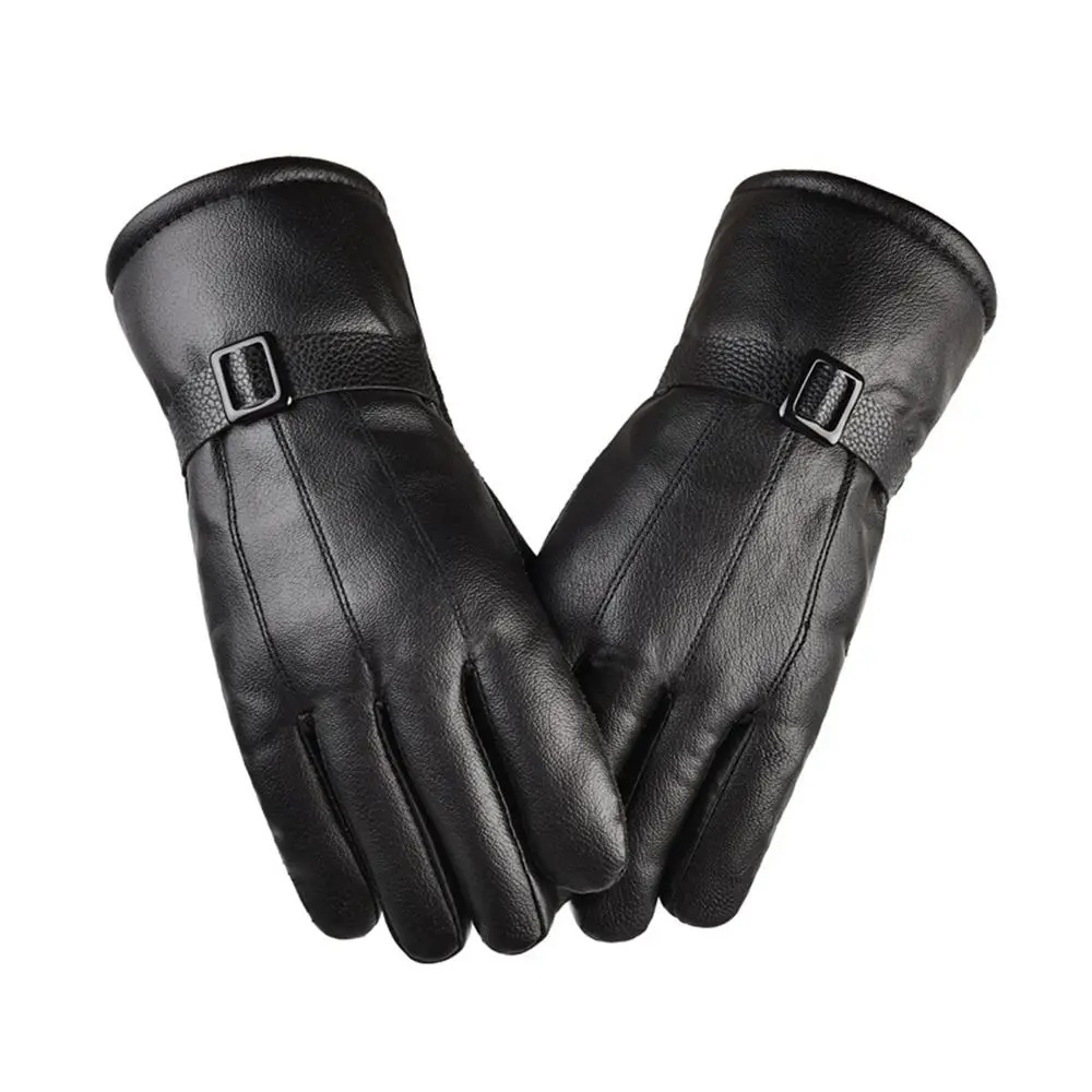

Outdoor Windproof Plush Driving Thicken Motorcycle Glove Korean Mittens Winter Gloves PU Leather Men Black Gloves