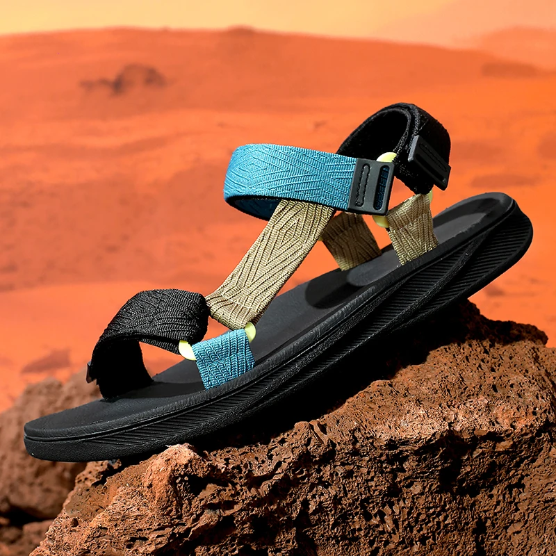 Summer Men's Sandals Outdoor Casual Anti-Slip Breathable Beach Holiday Sports Sandals for Summer Walking Durable Flat Shoe 40-45