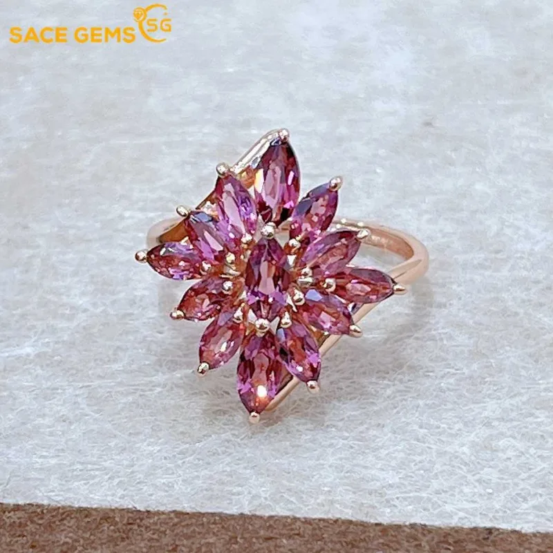 

SACE GEMS Fashion 925 Sterling Silver 3*6mm Natual Garnet Luxury Rings for Women Created Wedding Engagement Party Fine Jewelry