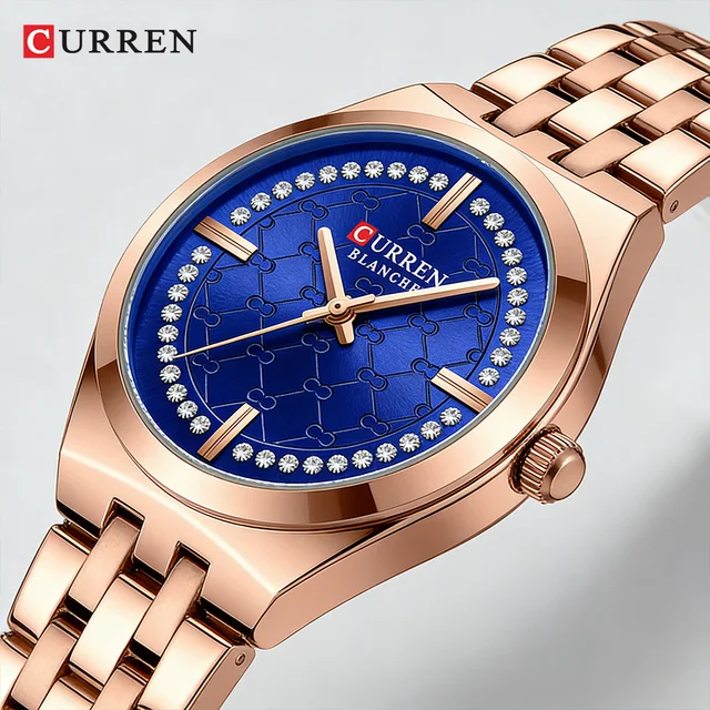 CURREN Designer Style Watch for Women Elegant 32mm Dial with Rhinestones Stainless Steel Band Luxury Dress Ladies Wristwatch
