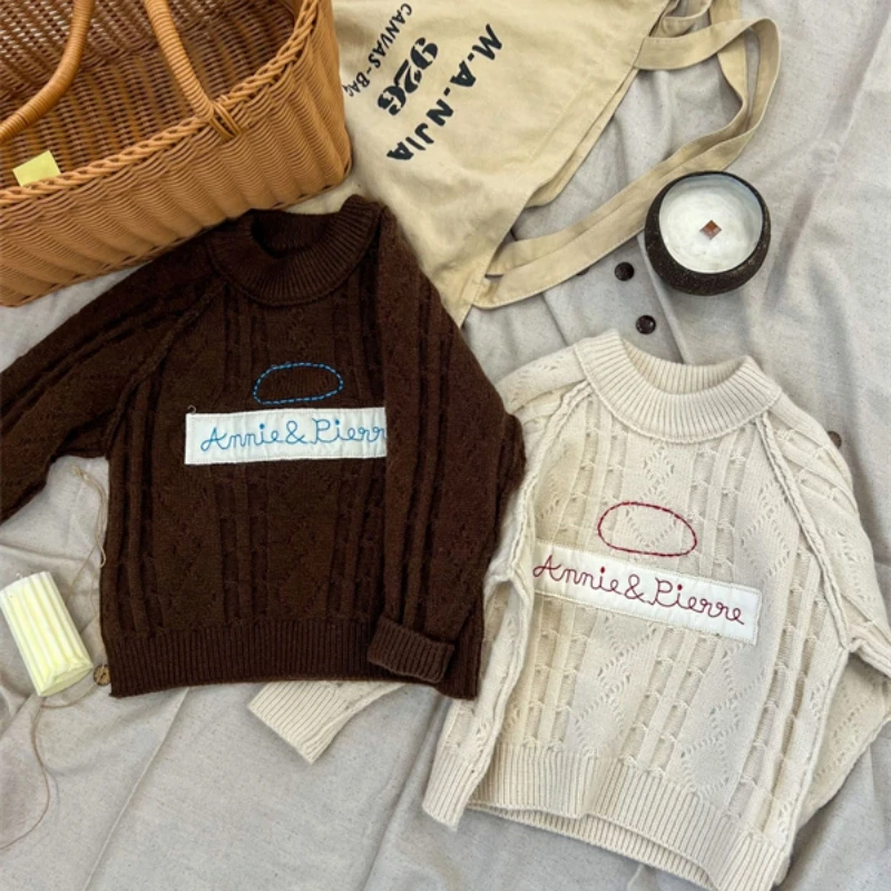 

Свитер для девочек шерстяное пальто детские топы вязаные Новинка 2023 Утепленная зимняя Осенняя бархатная хлопковая одежда для малышей Детская одежда