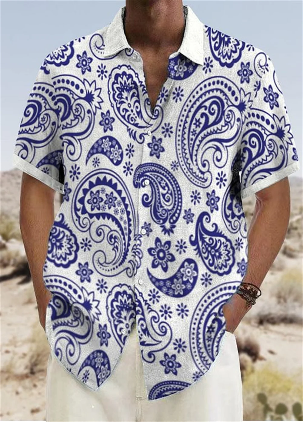 Fashion men's casual lapel short sleeved shirt Women's high-definition printed soft and healthy materials 2023 Summer New 4