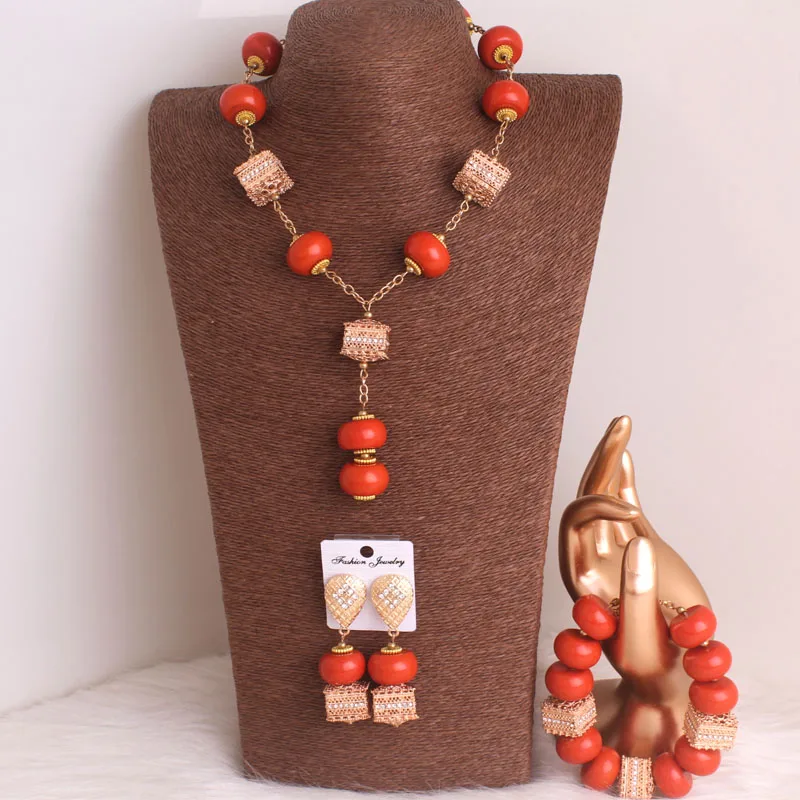 4ujewelry Imitation coral Nigerian Traditional Beads Necklace Set For African Bridal bridal jewelry sets