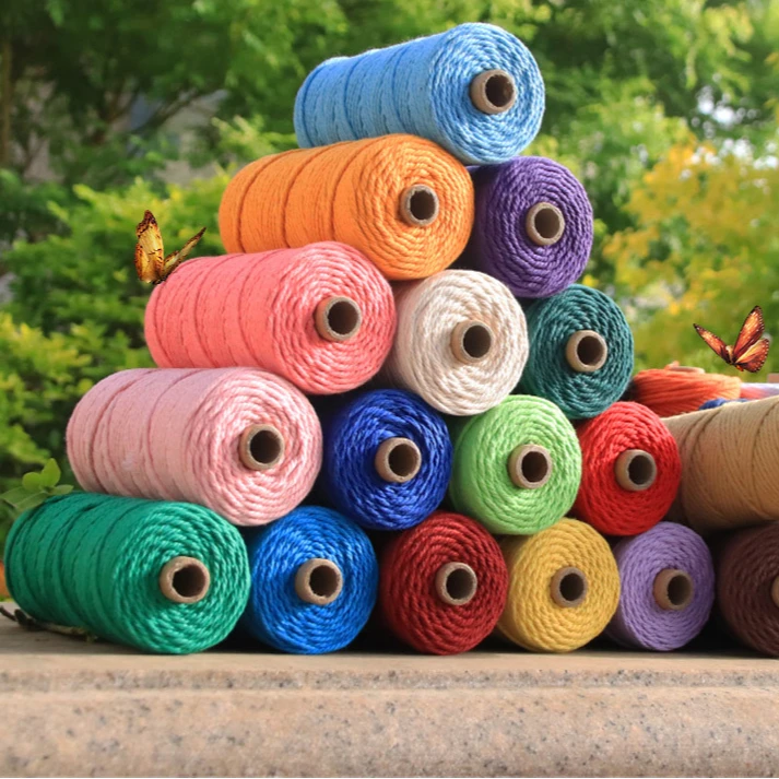 3mm 100M Macrame Cord Cotton Rope String Crafts DIY Colored Thread Cord Twisted Twine Handmade Sewing Home Wedding Decoration