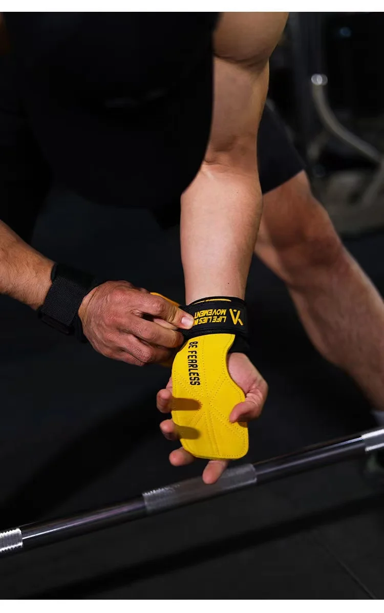 1 Pair Cowhide Gym Gloves Grips Anti-Skid Weight Lifting Grip Pads Deadlifts Workout Fitness Pull ups Bracer Protection