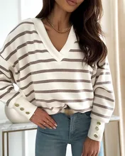 

Blouse Women's Striped V-neck Sexy Long Sleeve Tops Casual Female 2022 New Spring Fashion Shirts High Street Clothes