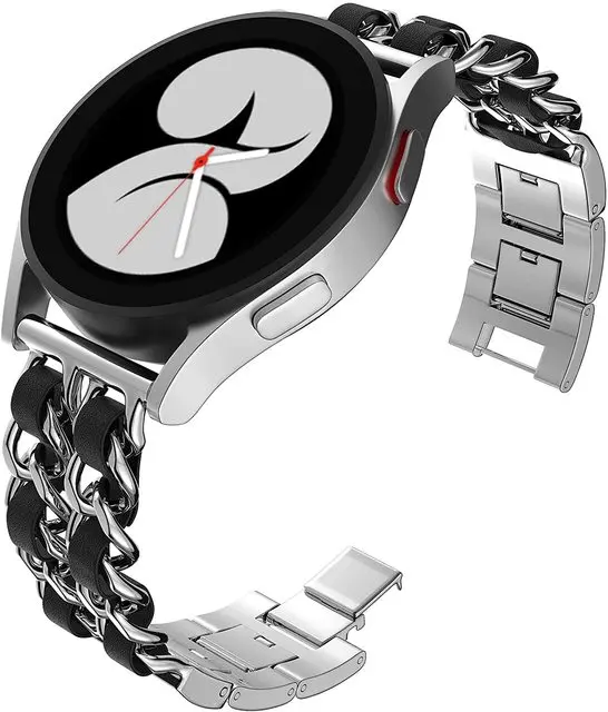 Leather and Metal Link Bracelet Watch Strap, 20mm/22mm Band