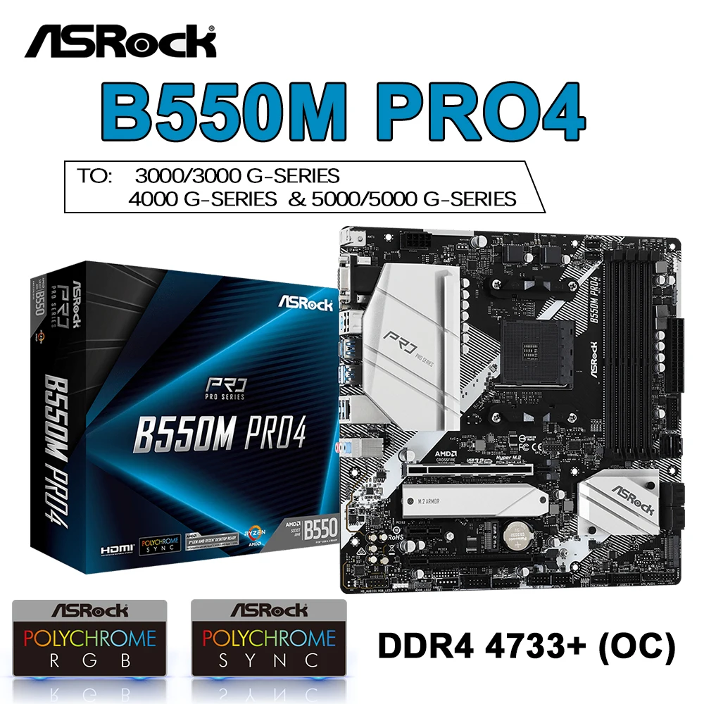 Asrock Nuova Scheda Madre B550M Pro4 B550 Ddr4 Am4 128Gb Pci 3.0 Supporto Amd Ryzen 5 Processore Cpu 5600G/X Micro-Atx Placa Mae Am4