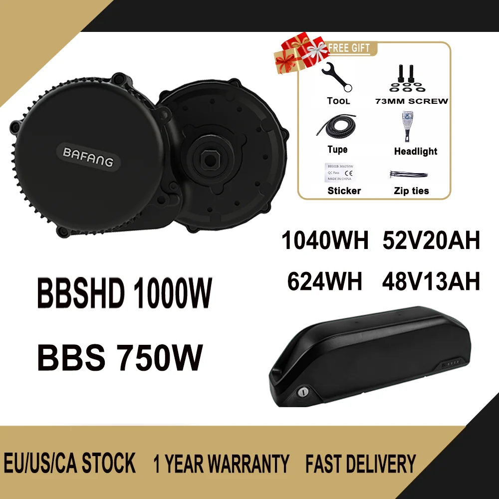 Bafang 미드 드라이브 모터 전기 자전거 변환 키트, 1000W, 750W, 8 Fun BBSHD BBS02B, 52V20AH, 48V13AH 배터리