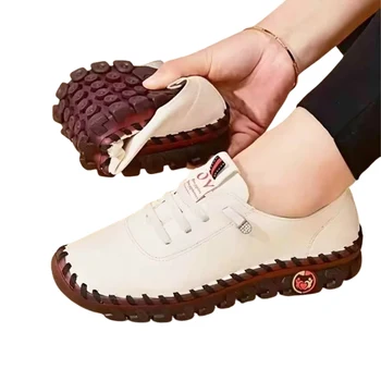 Sneakers Women Shoes Loafers Lace Up Leather Flat New Spring Casual comfortable Mom Shoe Mujer Zapatos Chaussure Femme 1
