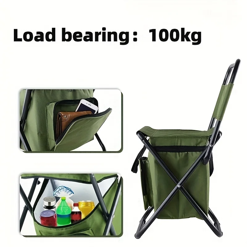 Outdoor Foldable Portable fishing chair Beach Chair, Ice bag chair Back Chair, As Outdoor Fishing with cooler Storage Bag