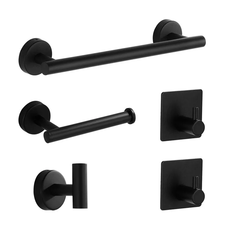 

set Stainless Steel Robe Hook Towel Rails Bar Rack Shelf Tissue Paper Holder Bathroom Hardware Set Accessories silver Black