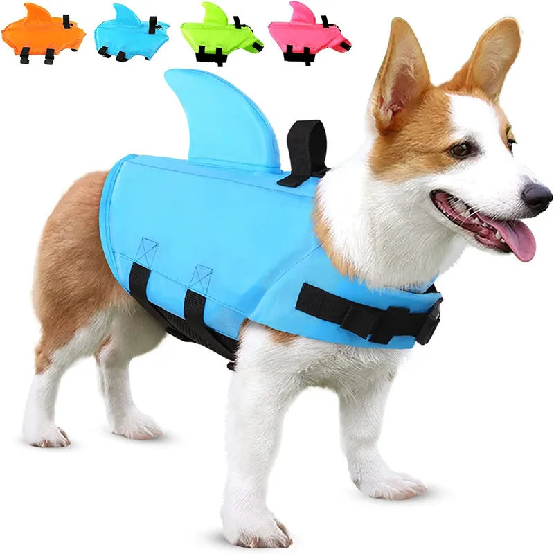 

Lifeguard Dog Life Jacket Shark Dog Rescue Vest Harness Floating Preserver Swimsuit Safety Pet Summer Clothes For Swimming Pool