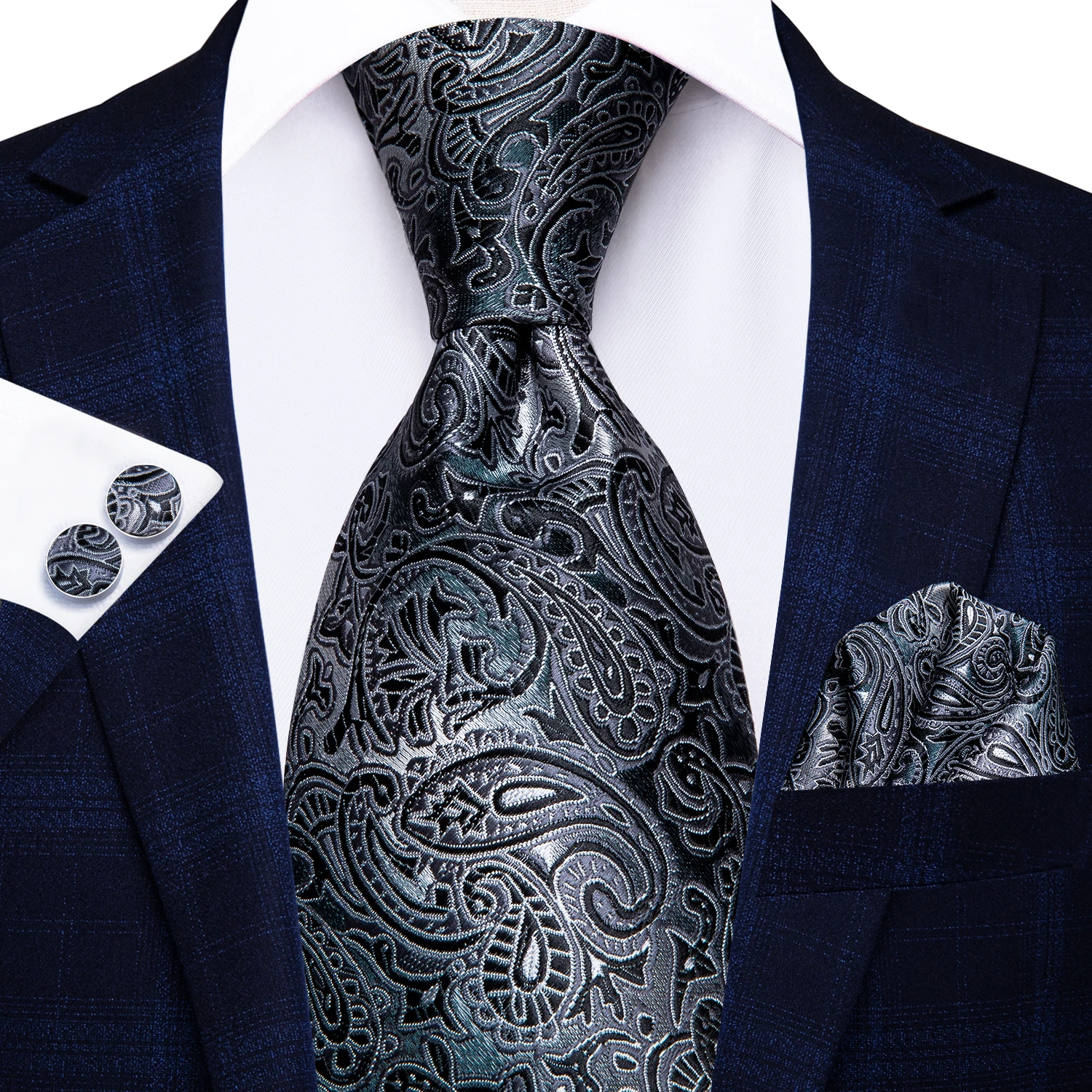 Neck Tie Men's Tie Set 8.5cm Wedding Ties For Men Paisley Silk Necktie Hanky Cufflinks Set