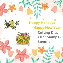 Holiday Words Flower Baskets Rainbow Christmas 2023 Newest Cutting Dies Clear Stamp Stencil for Scrapbooking Paper Making