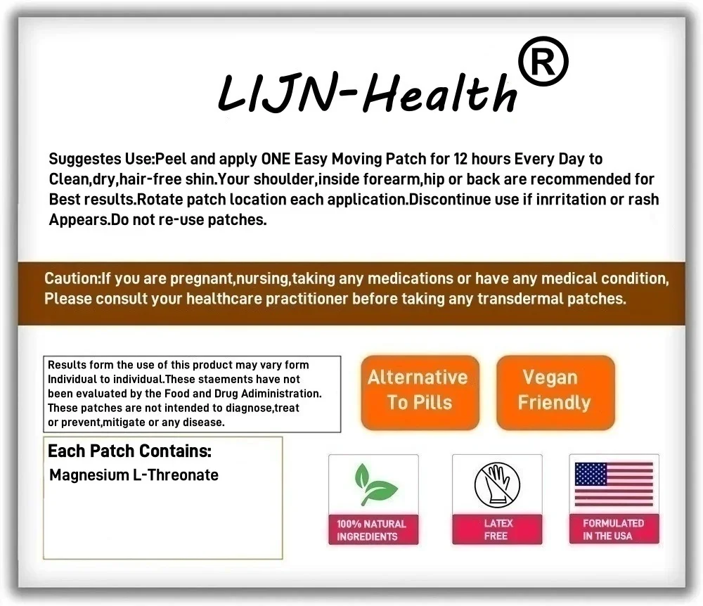 Magnesium L-Threonate Transdermal Patches High Absorption Brain and Cognitive Support 30 Patches