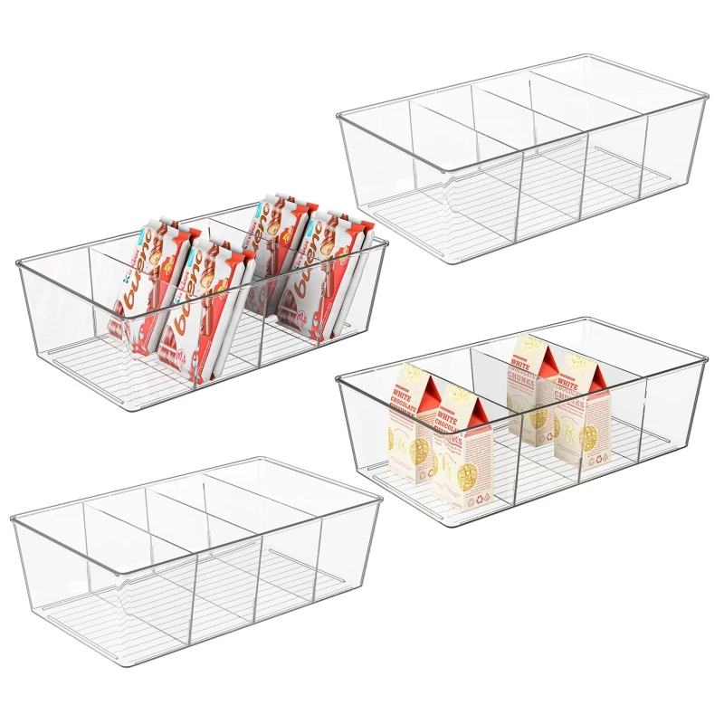 4 Grids Clear Pantry Organization Food Storage Bins with Removable Dividers  Kitchen Refrigerator Organizer Cabinet Drawer Box - AliExpress