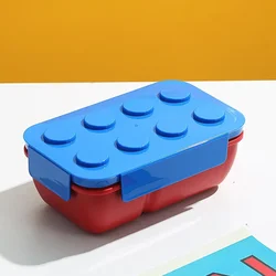 DIY Building Block Modular Lunch Box for Kids - Portable Outdoor Picnic & Bento Food Storage Container (Blue - 1050ML)