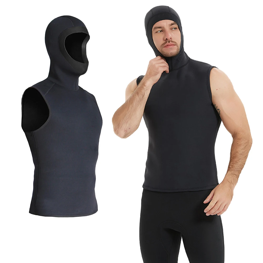 

3MM Neoprene Diving Split Hooded Tank Top Men's Sleeveless Diving Surfing Suit Tank Top Water Sports Motorboat Swimming Tank Top