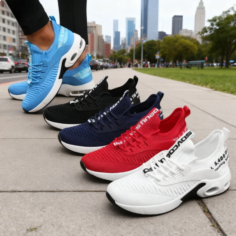 Hot Sale Men's Sneakers Lightweight Knitted Upper Breathable Running Shoes Casual Fashion Sneakers for Walking Gym Activities