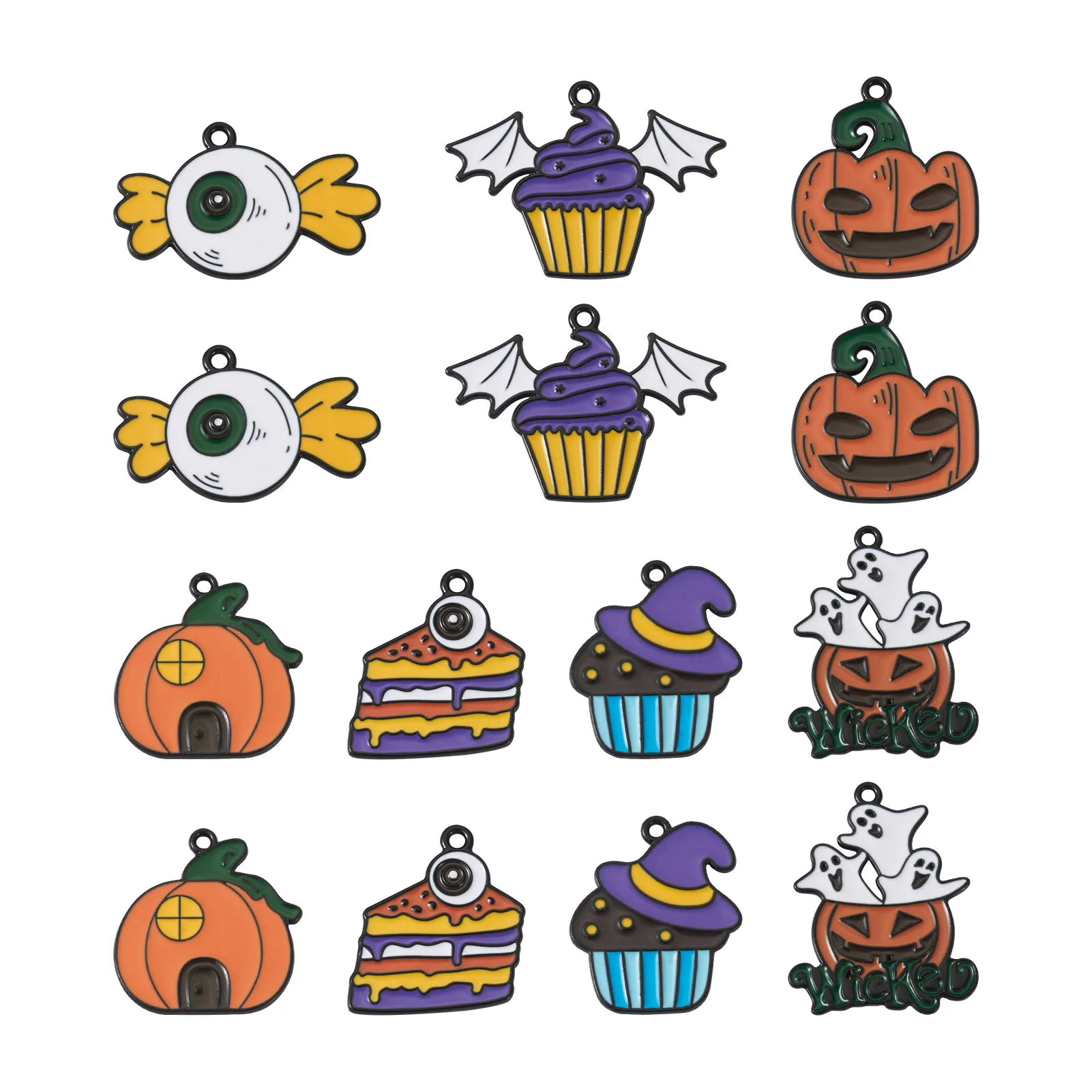 

21pcs Halloween Alloy Enamel Pendant Mix-shaped Ghost Pumpkin Party Charms Decor DIY Earring Necklace Jewelry Making Supplies