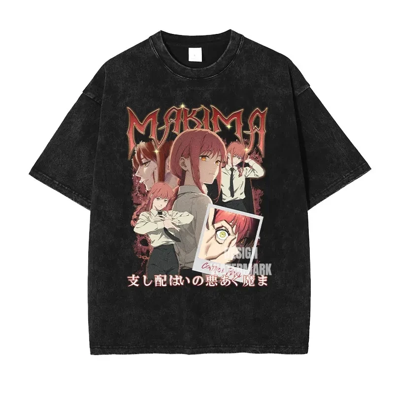 Oversized Vintage Washed Anime Chainsaw Graphic T-Shirt