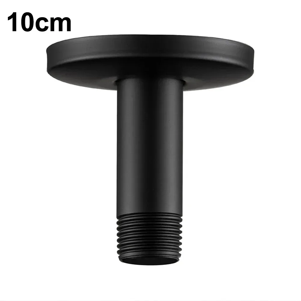 Black Shower Bracket With Flange Ceiling Mount Shower Head Extension 10-30cm Standard Male G1/2 Connectors Heads Parts