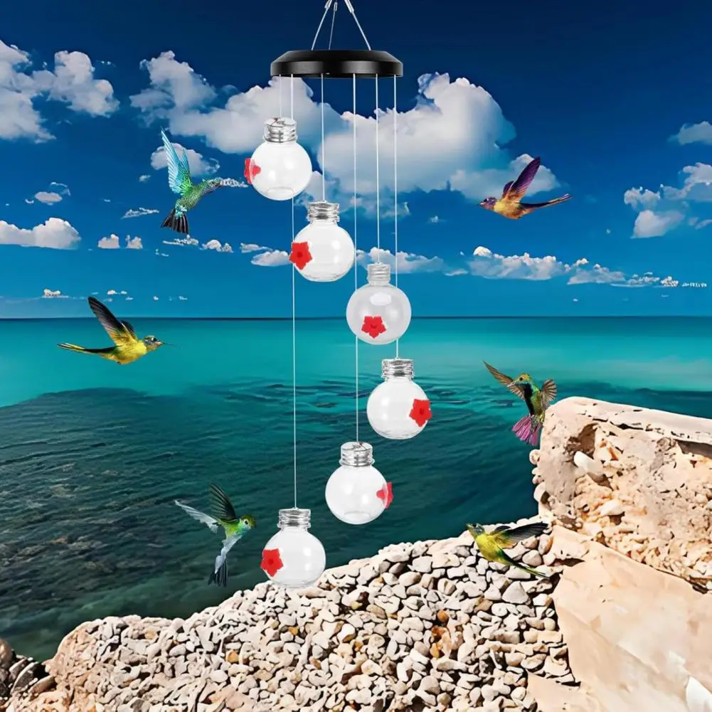 

Fade-resistant Bird Feeder Anti-bee Protection Hummingbird Feeder with Charming Wind Chimes Leak-proof Easy to Clean for Bird