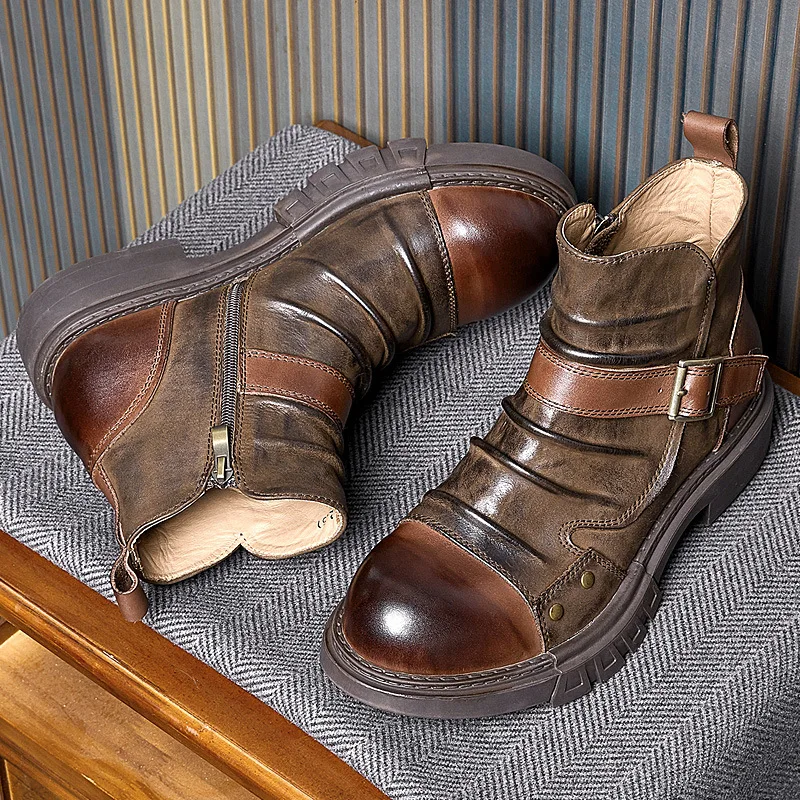 Must Get ! Handmade Punk Men Motorcycle Wrinkle Boots Cool
