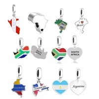 Real 925 Sterling Silver Fit Original Pan Charms Bracelet Color Enamel COLOMBIA Flag Map Bead For Making Women Berloque DIY 1