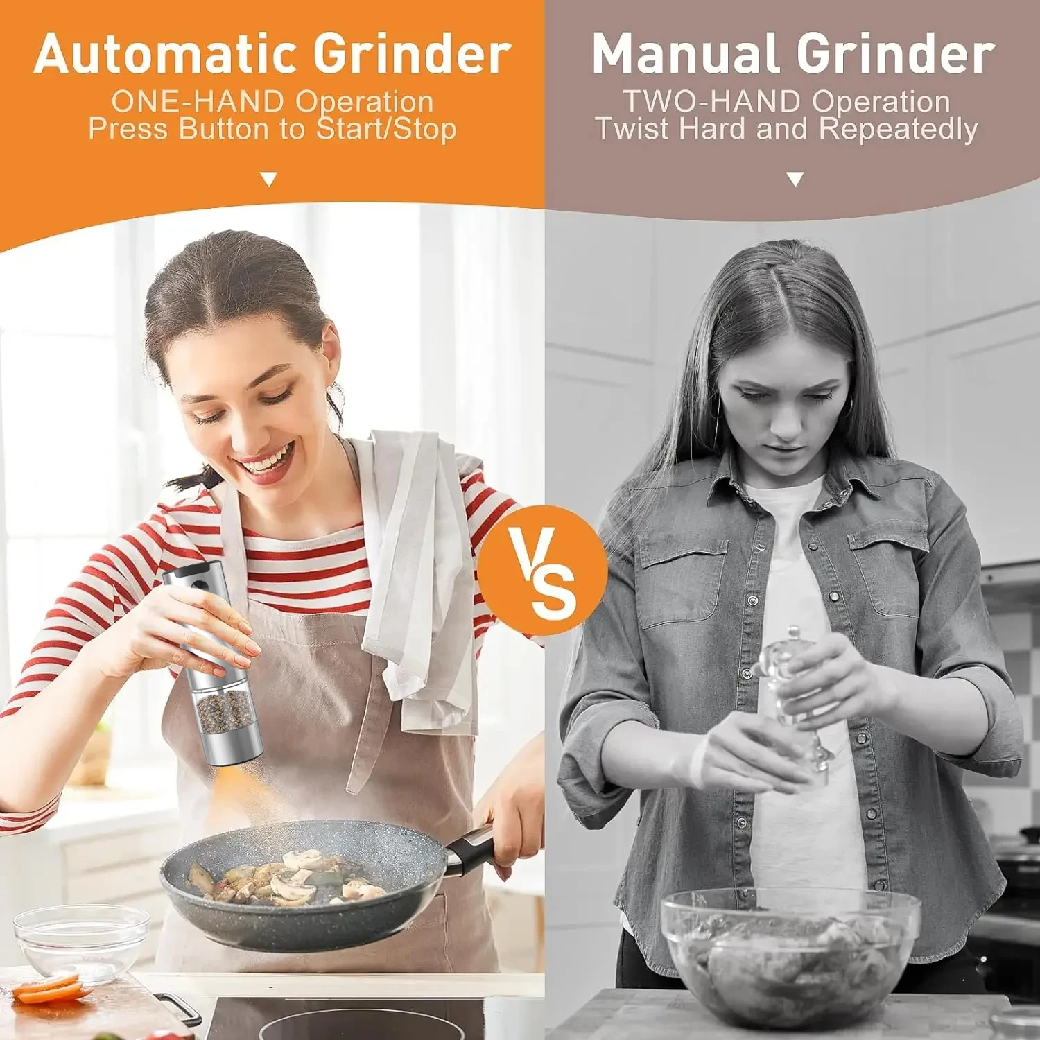 Electric Pepper Grinder Adjustable Coarseness Mill Pepper And Salt Grinder Battery Powered With LED Light Kitchen Tool