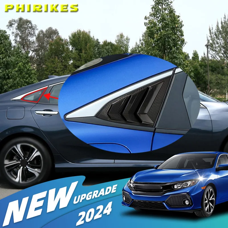 

Треугольные жалюзи для автомобиля Honda Civic 10 2016-2021, боковые жалюзи затвора, шторы, крышка, отделка, наклейка, вентиляционное отверстие, углеродное волокно