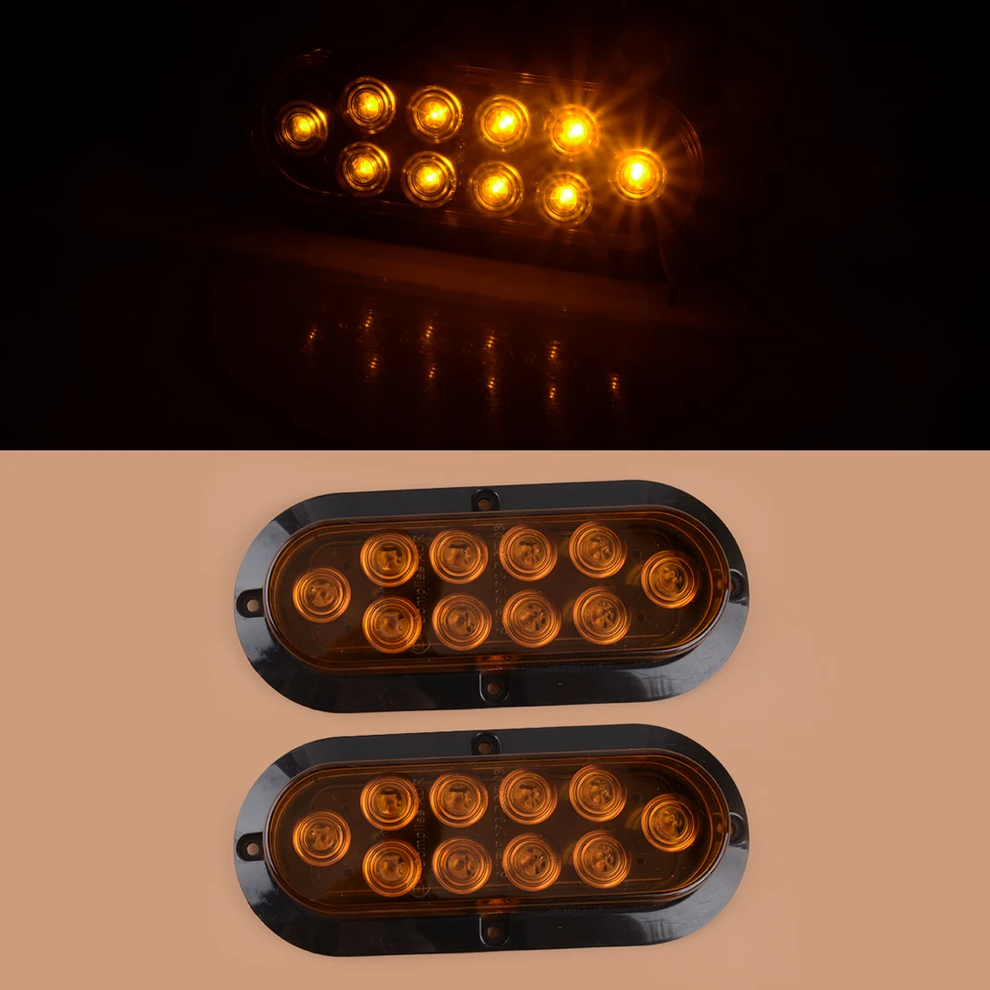 

2Pcs Amber 10LED Oval Stop Turn Signal Tail Backup Reverse Brake Light 12V DC Fit for Truck Trailer Cargo Tractors Bus