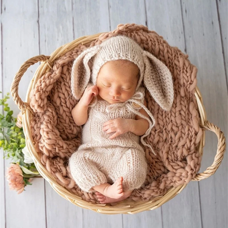 

Infant Photostudio Props Jumpsuit Hat Rabbit Costume Shower Gift Photo Suit 2PCS