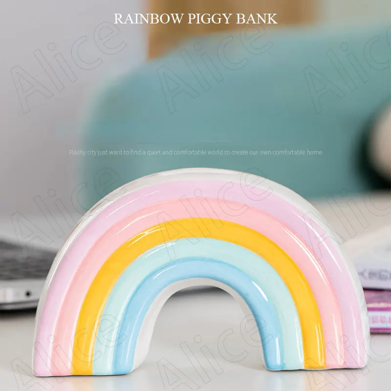 

European Ceramic Ornament Living Room Desktop Rainbow Shape Piggy Bank Bedroom Creative Knickknacks Modern Home Decoration