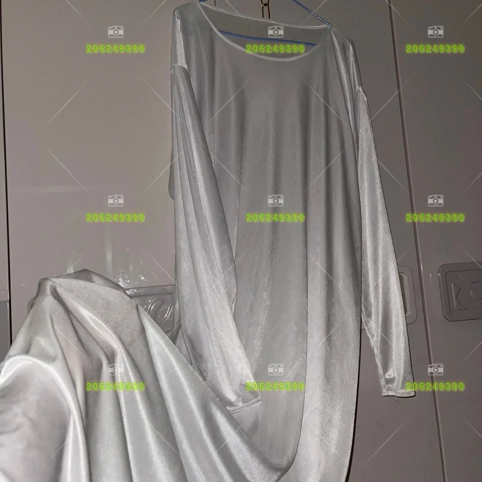 Spring Autumn Glossy Sexy Women Long Dress Satin Long Sleeve Loose Maxi Dress Sleeping Robe