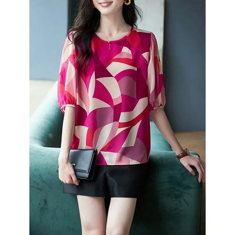 

2023 Summer New Short Sleeve Round Neck Versatile Reduce Age Fashion Temperament Casual Women's Clothing Commuter Loose Blouse