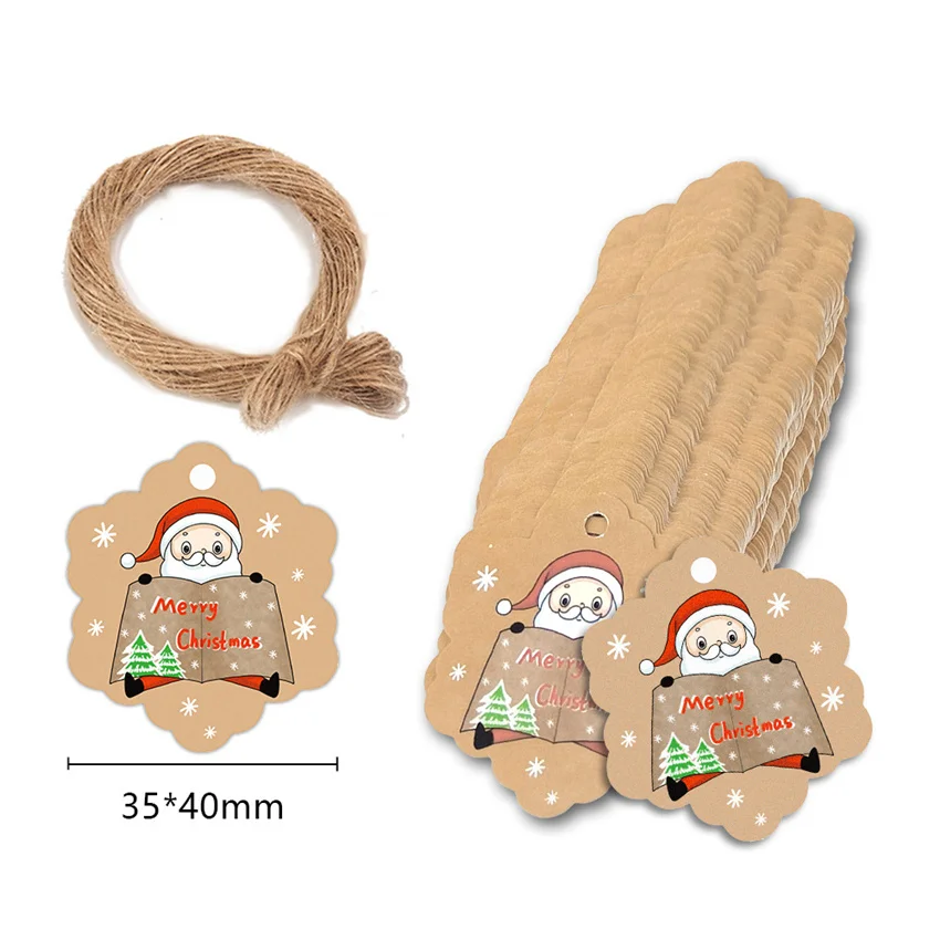 

100Pcs Merry Christmas Tags Kraft Paper Card Gift Label DIY Hang Tags Gift Wrapping Decor Gift Card Tags Santa/Snowman Ornaments