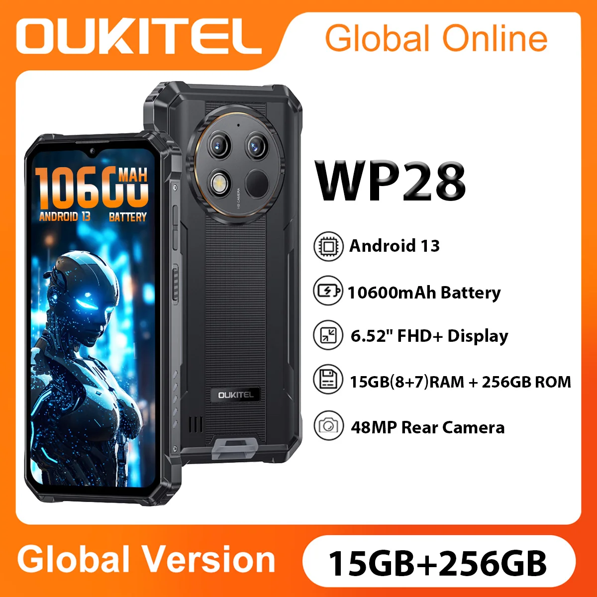 OUKITEL WP28 6.52 Inch Display 8GB 256GB 10600mAh Android 13 48MP Camera