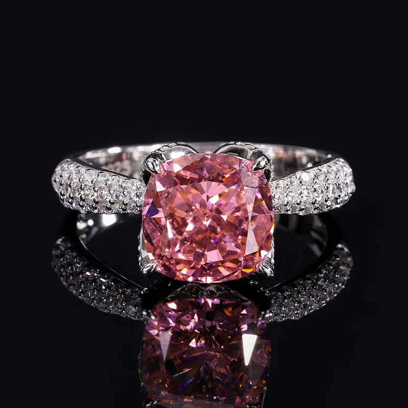 

Elegant 9*9mm Pink Yellow Square High Carbon Diamond Engagement Wedding Ring For Women S925 Sterling Silver Jewelry Accessories