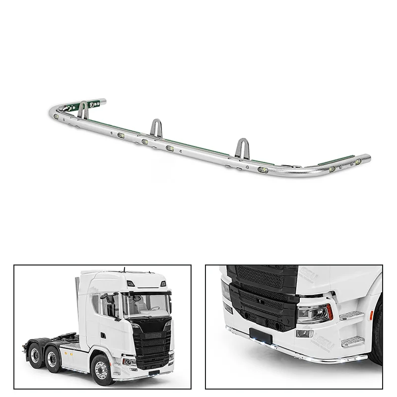 Bande lumineuse ambiante en métal pour camion tracteur RC 1/14, installée sur le pare-chocs avant du TAMIYA 770S.