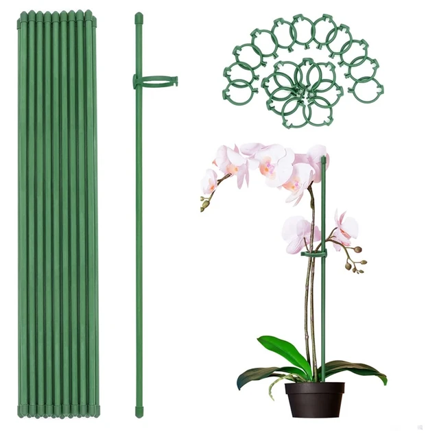 Növénytáblák Zöld Állítható Kerti Egy Szárú Növényi Tartó Tét, 19 db Botok Gyűrűkkel Beltéri - Image 2