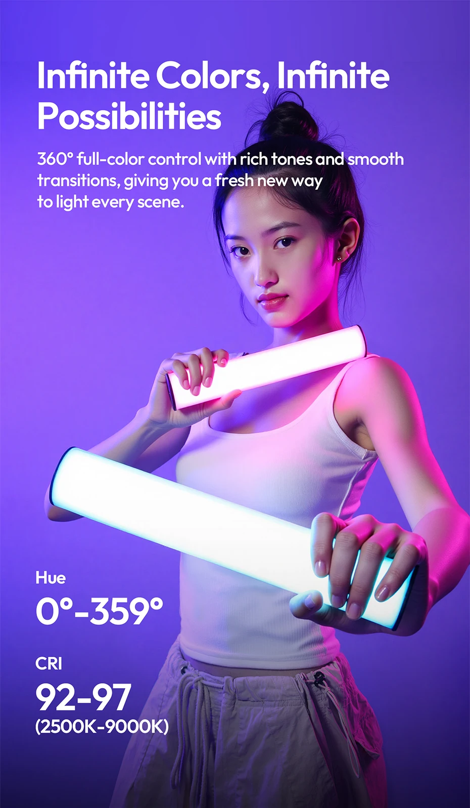 B15RGB 15W Magnetic Tube Light Handheld Led Stick Light 1800-9000K CCT 3300mAh f