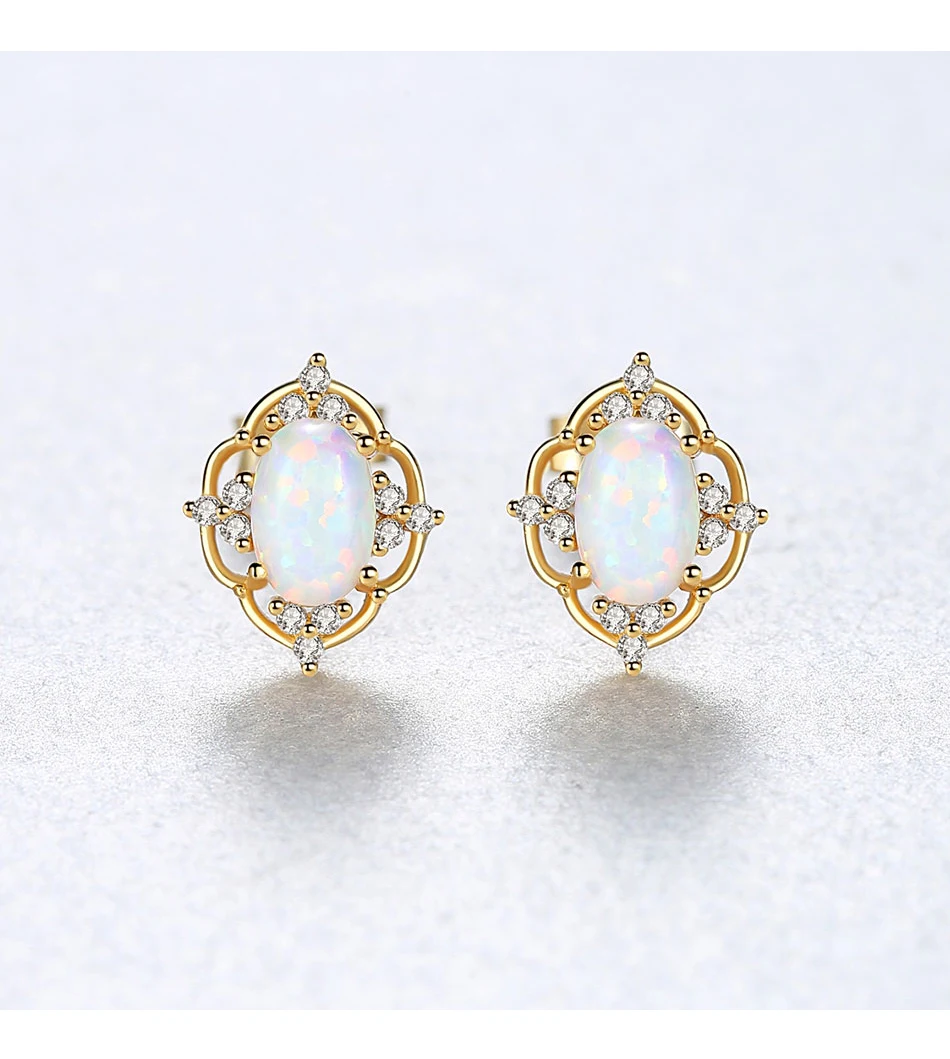 Orecchini a bottone con opale in vero argento classico con motivo cavo per donne eleganti gioielli da sposa femminili intagliati_voghion.com