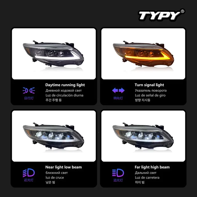 نوع سيارة لتويوتا الولايات المتحدة كورولا المصباح 2010-2013 ترقية تعديل جديد DRL ديناميكية بدوره إشارة LED المصباح اكسسوارات السيارات