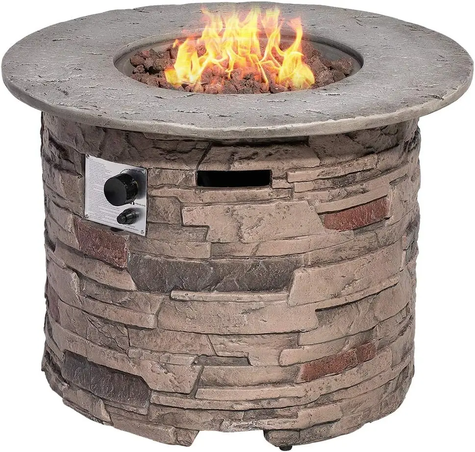 Outdoor Fire Pit Propane Round Pit Table Column Stonecrest 40,000 BTU Gas for Outside with Lava Rocks